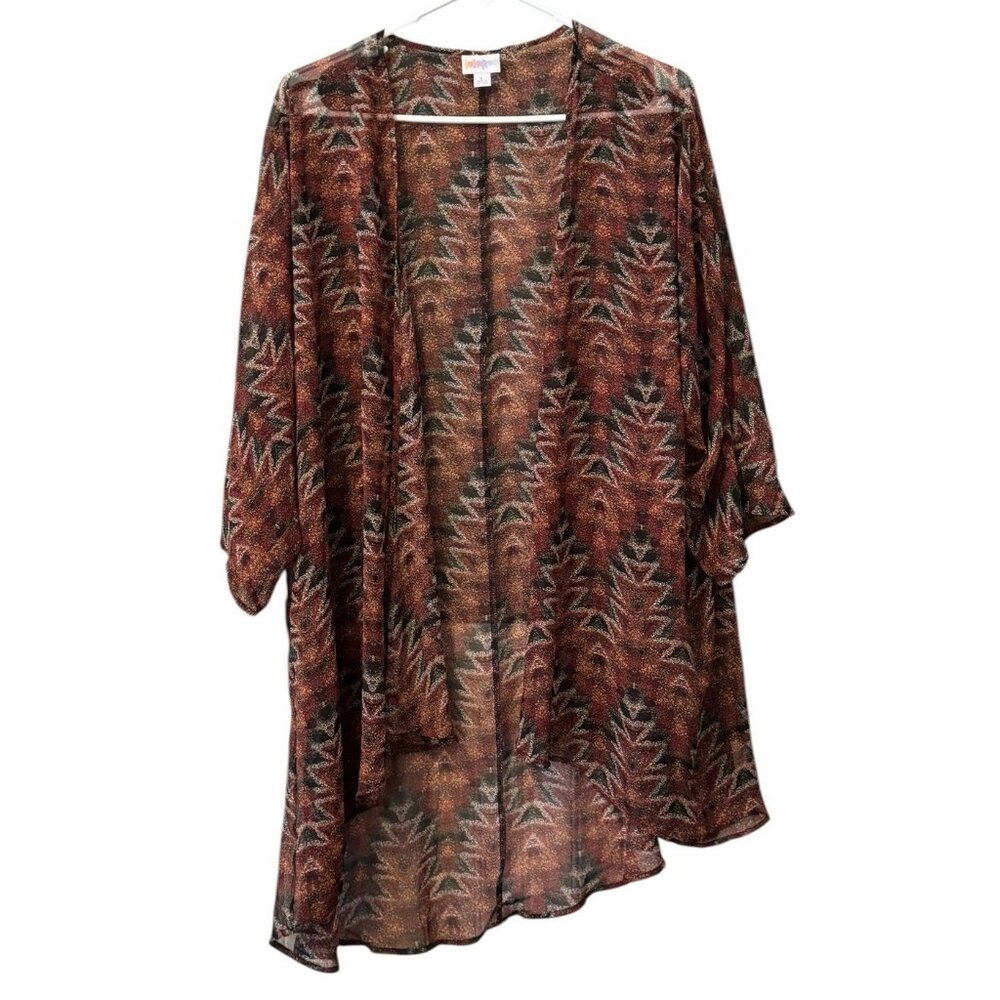 LuLaRoe Rust Brown Green Aztec Kimono Tunic